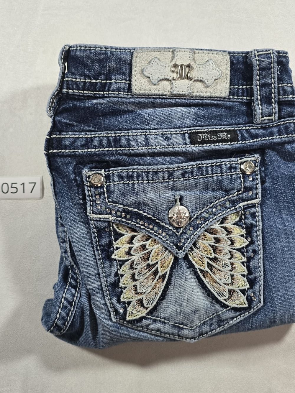Miss Me Hailey Skinny Jeans Angel Wings Rhinestone Flap Pocket 28 M3339S